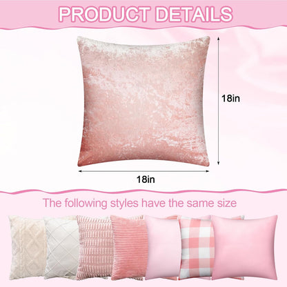 8 Pcs Pink White Faux Fur Throw Pillow Covers 18x18 Pastel Picnic