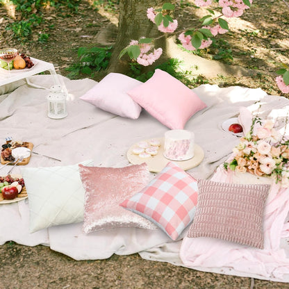 8 Pcs Pink White Faux Fur Throw Pillow Covers 18x18 Pastel Picnic