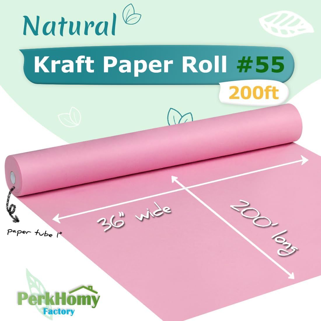 36" x 2,400" (200') Light Pink Kraft Paper Roll for Craft Bulletin Board Paper Art Table Covering Crafting Gift Wrapping Bouquet Packing Parcel 80GSM 55LB (Light Pink, 36" x 200')