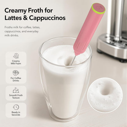 Milk Frother Handheld with 3 Stainless Steel Whisks, Rechargeable Electric Drink Mixer with Stand & Travel Case, Milk Foamer for Coffee, Latte, Cappuccino, Hot Chocolate, Egg,Jam Supplement-Pink