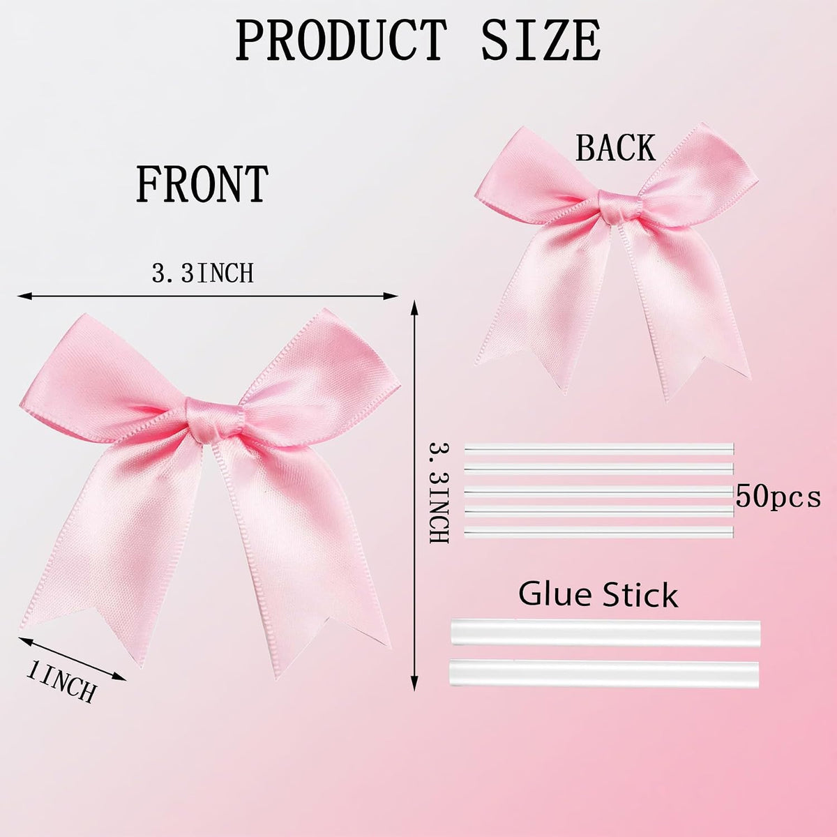 50 Pcs Twist Tie Bows Satin Ribbon Bow 3.3 Inch Gift Wrap Bow Craft Bows for Gift Wrapping, Party Decorations Gifts Bag DIY Treat Bags Light Pink