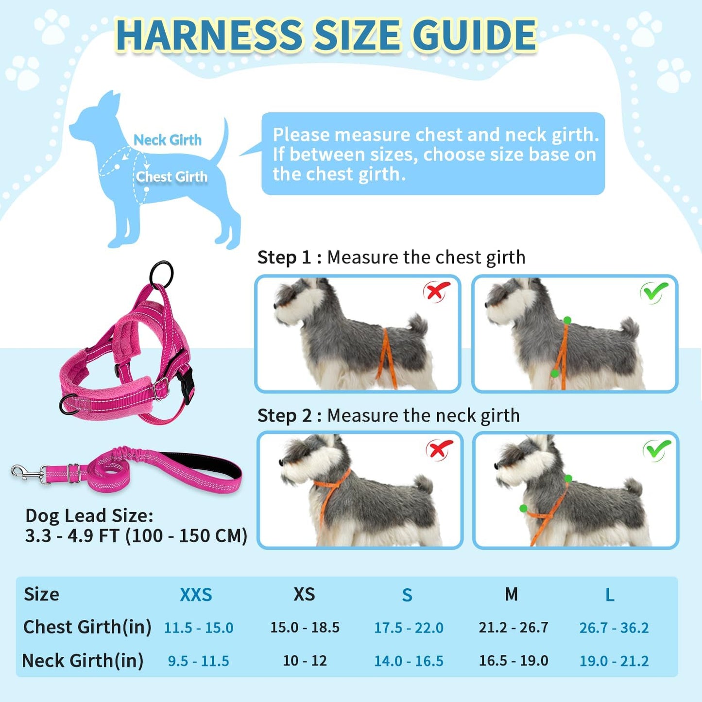 SlowTon No Pull Small Dog Harness and Leash Set, Puppy Soft Vest Harness Neck & Chest Adjustable, Reflective Lightweight Harness & Anti-Twist Pet Lead Combo for Small Medium Dogs (Fuchsia, XS)