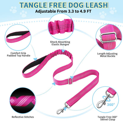 SlowTon No Pull Small Dog Harness and Leash Set, Puppy Soft Vest Harness Neck & Chest Adjustable, Reflective Lightweight Harness & Anti-Twist Pet Lead Combo for Small Medium Dogs (Fuchsia, XS)