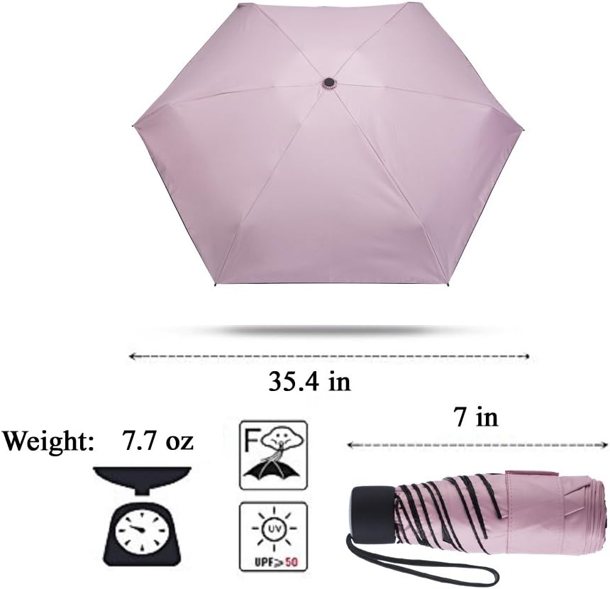 Small Travel Umbrella Compact for UV Protection Light Purse Size Umbrellas for Sun Rain Portable for Backpack