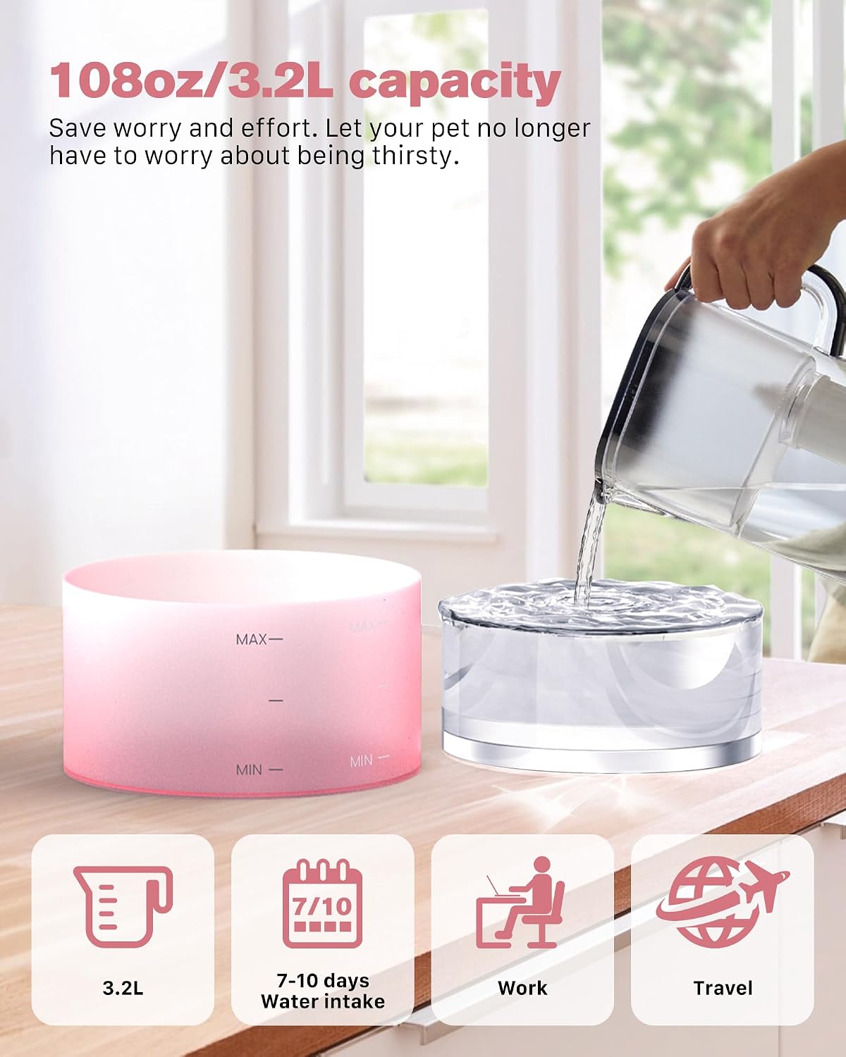 Pink Cat Water Fountain: Super Silent Cats Fountain