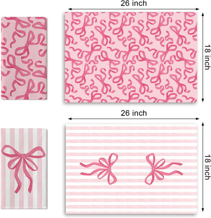 Pink Bow Kitchen Dish Towels Set of 2, Coquette Ribbon Stripes Preppy