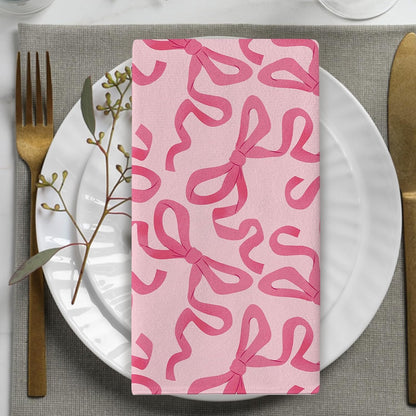Pink Bow Kitchen Dish Towels Set of 2, Coquette Ribbon Stripes Preppy
