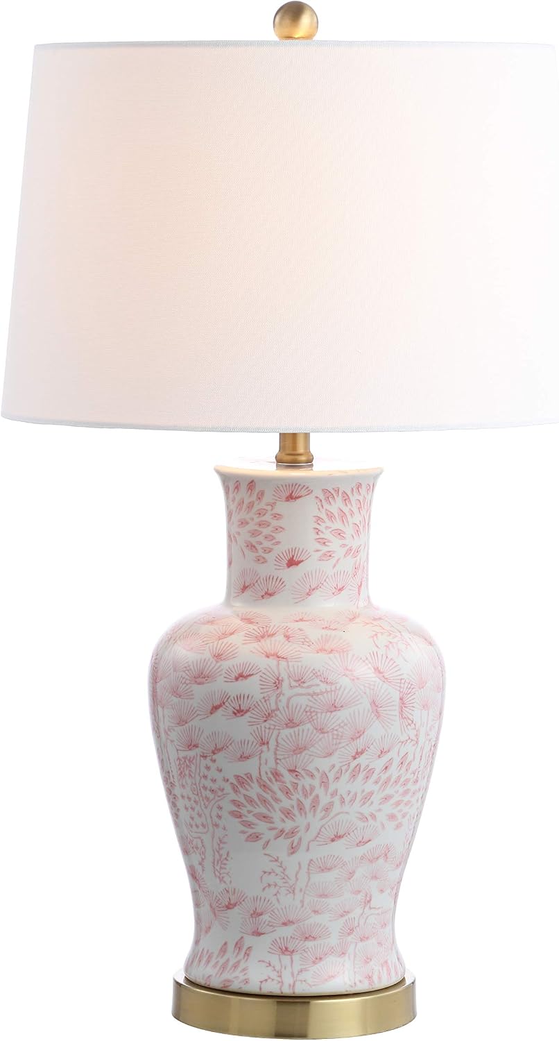 Lighting Collection – Calli Set of 2 Pink & White Chinoiserie Ceramic Table Lamps with Brass Gold Accents, 28-Inch Bedroom or Living Room Lamps, LED Bulbs Included (TBL4161A-SET2)
