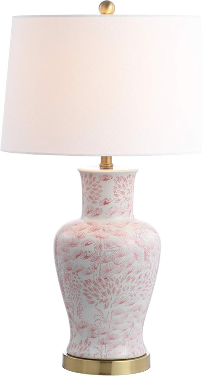 Lighting Collection – Calli Set of 2 Pink & White Chinoiserie Ceramic Table Lamps with Brass Gold Accents, 28-Inch Bedroom or Living Room Lamps, LED Bulbs Included (TBL4161A-SET2)