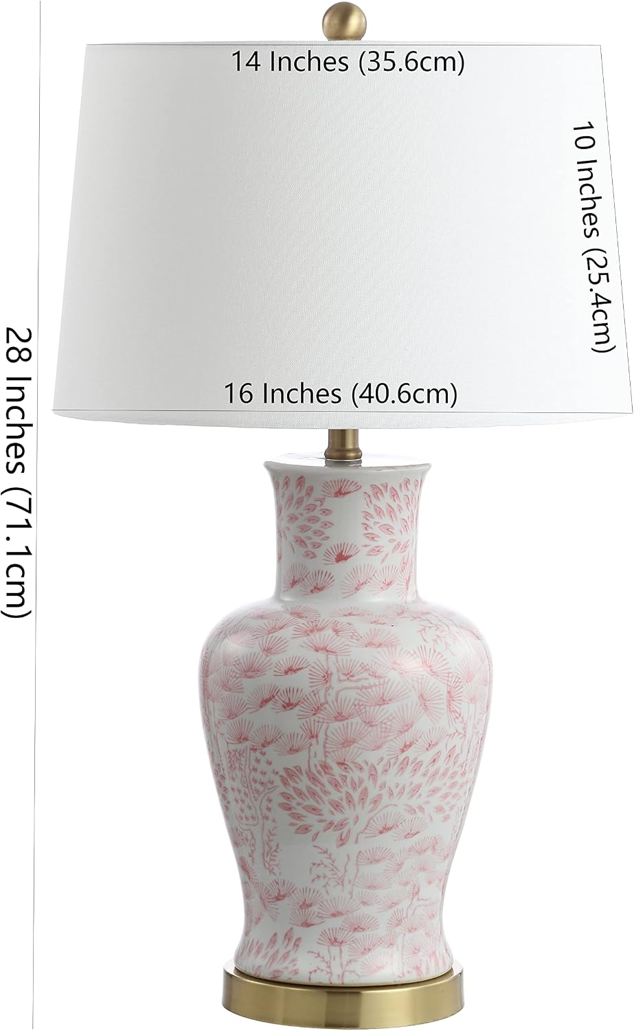Lighting Collection – Calli Set of 2 Pink & White Chinoiserie Ceramic Table Lamps with Brass Gold Accents, 28-Inch Bedroom or Living Room Lamps, LED Bulbs Included (TBL4161A-SET2)