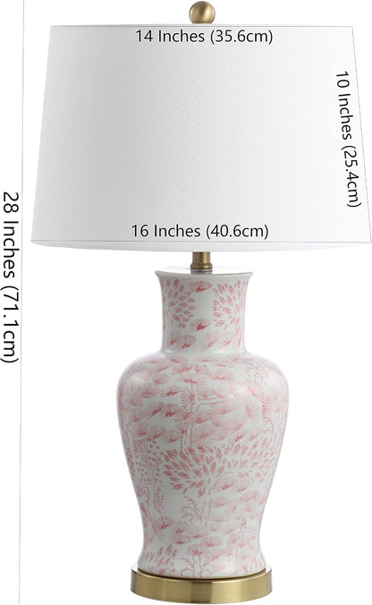 Lighting Collection – Calli Set of 2 Pink & White Chinoiserie Ceramic Table Lamps with Brass Gold Accents, 28-Inch Bedroom or Living Room Lamps, LED Bulbs Included (TBL4161A-SET2)
