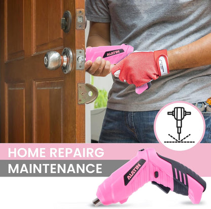 Pink Tool Set for Women, 136 PCS Household Tool Kit with 3.6V USB Electric Screwdriver, Cordless Lithium-ion Drill Driver, Home Improvement Hand Tools for DIY Projects