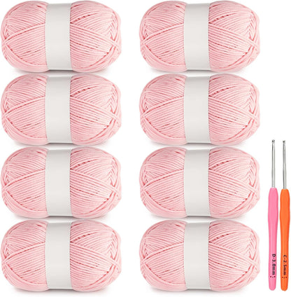 8Pack of 50g/1.76oz Chenille Yarn for Crocheting, Fluffy Soft Velvet Amigurumi Yarns, Skinny Baby Yarn for Beginners Knitting/Crochet Blankets Plush Toys Wearables DIY Craft (Pink)