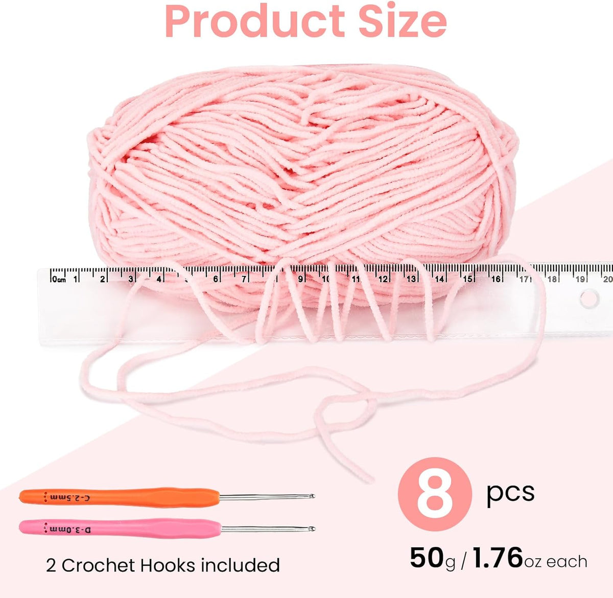 8Pack of 50g/1.76oz Chenille Yarn for Crocheting, Fluffy Soft Velvet Amigurumi Yarns, Skinny Baby Yarn for Beginners Knitting/Crochet Blankets Plush Toys Wearables DIY Craft (Pink)