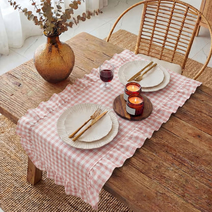 1 Pc Gingham Table Runner Light Pink, 72 X 13.8 Inch