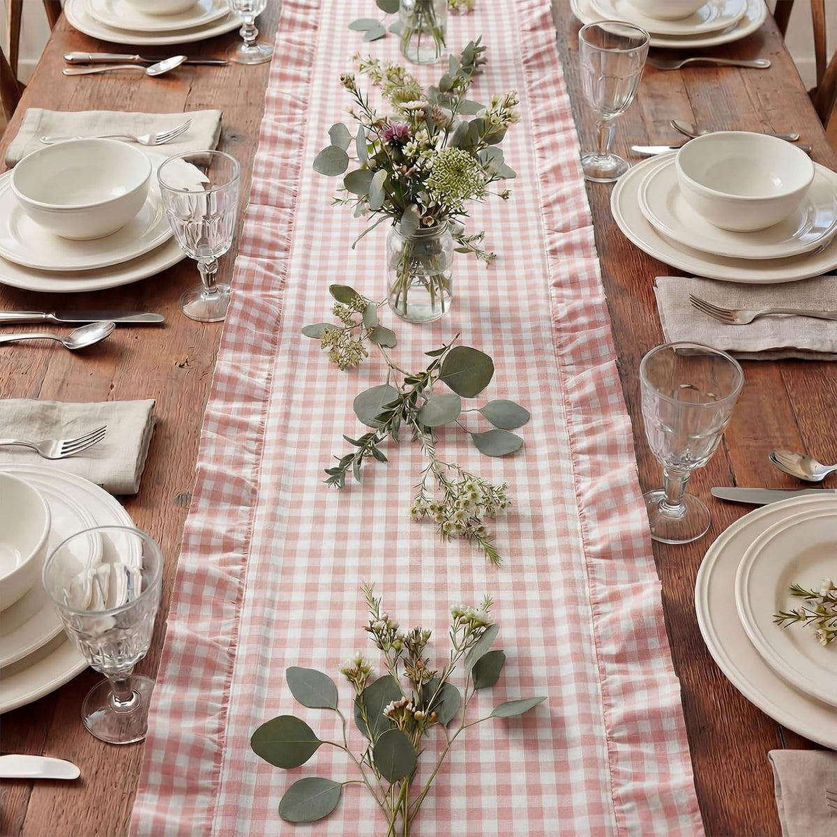 1 Pc Gingham Table Runner Light Pink, 72 X 13.8 Inch