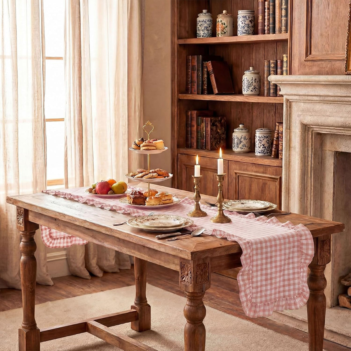 1 Pc Gingham Table Runner Light Pink, 72 X 13.8 Inch
