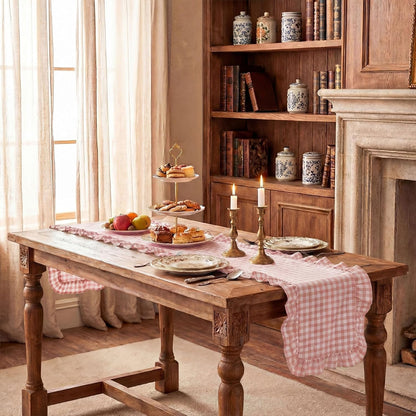 1 Pc Gingham Table Runner Light Pink, 72 X 13.8 Inch
