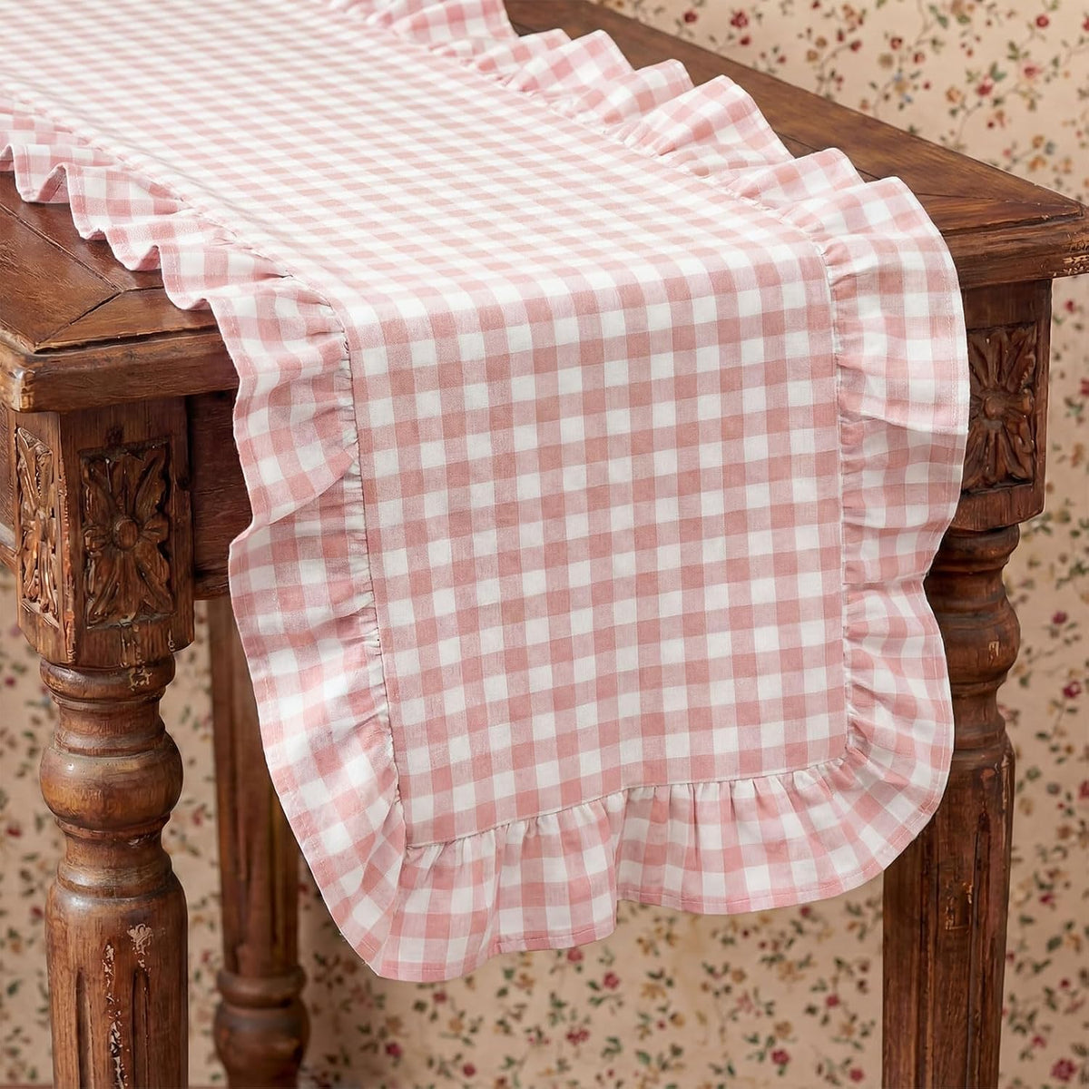 1 Pc Gingham Table Runner Light Pink, 72 X 13.8 Inch