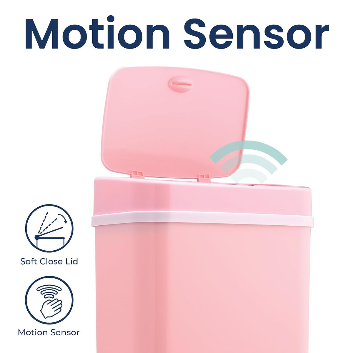 3 Gallon Automatic Trash Can, 12L Touchless Motion Sensor Bathroom or Bedroom Garbage Can with Odor-Sealing Lid, Impact-Resistant ABS Plastic, Pink