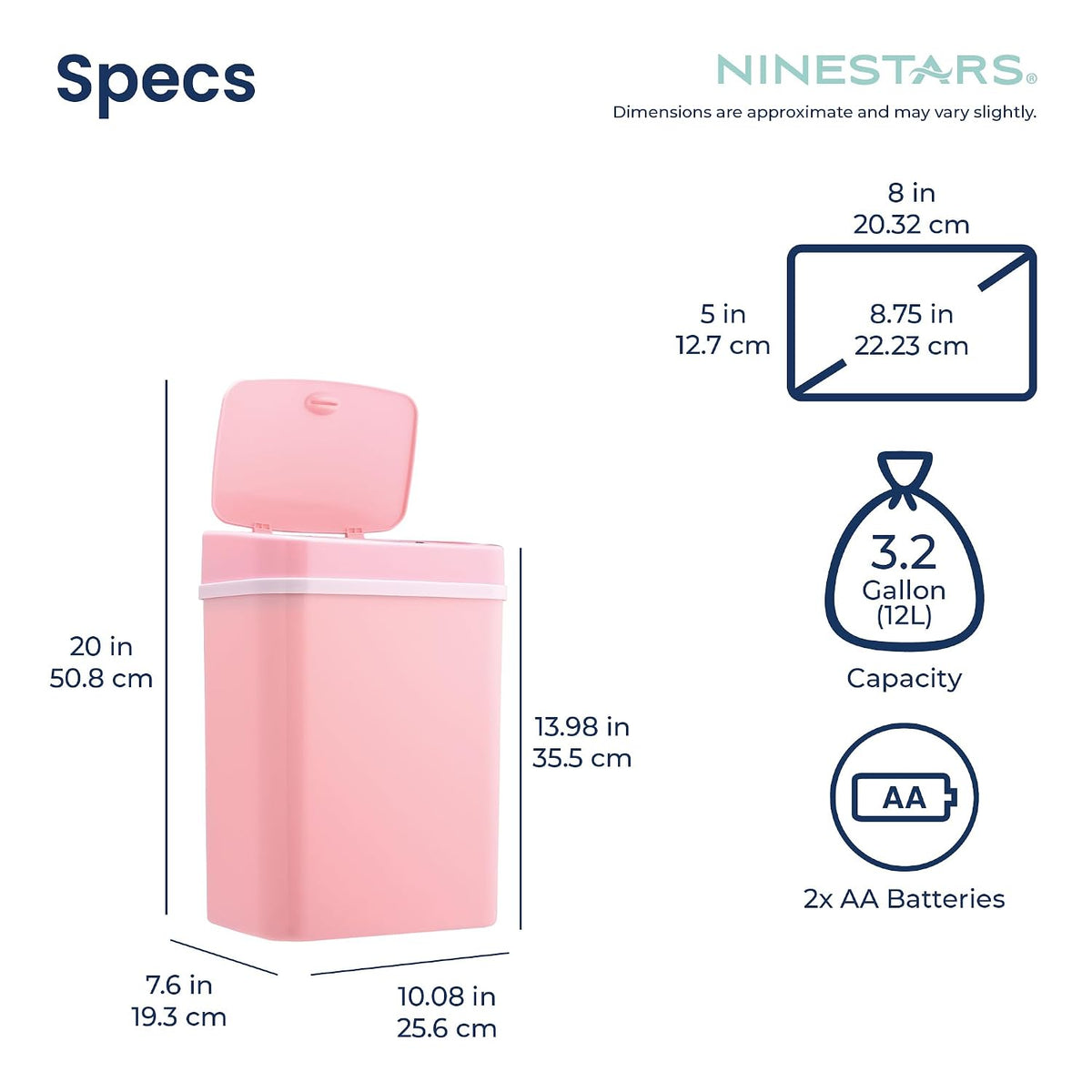 3 Gallon Automatic Trash Can, 12L Touchless Motion Sensor Bathroom or Bedroom Garbage Can with Odor-Sealing Lid, Impact-Resistant ABS Plastic, Pink