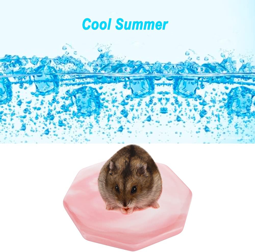 Hamster Ceramic Summer Cool Plate Pet Heat Dissipation Plate Octagon Shape Cooling Mat for Hamster and Small Pets (Pink, Diameter 3.6")