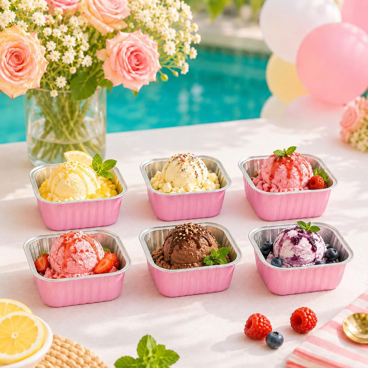Mini Cake Pans with Lids, 50 Pack Pink 5oz for Picnic Desserts