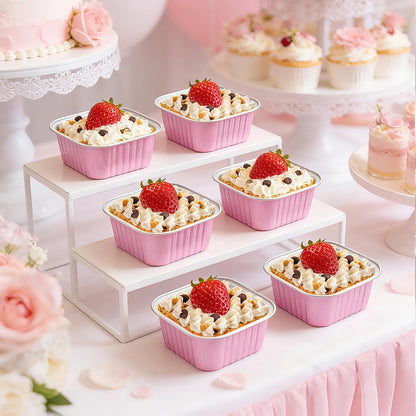 Mini Cake Pans with Lids, 50 Pack Pink 5oz for Picnic Desserts