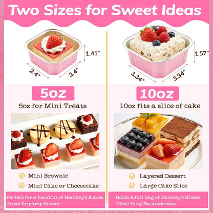 Mini Cake Pans with Lids, 50 Pack Pink 5oz for Picnic Desserts