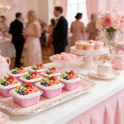 Mini Cake Pans with Lids, 50 Pack Pink 5oz for Picnic Desserts