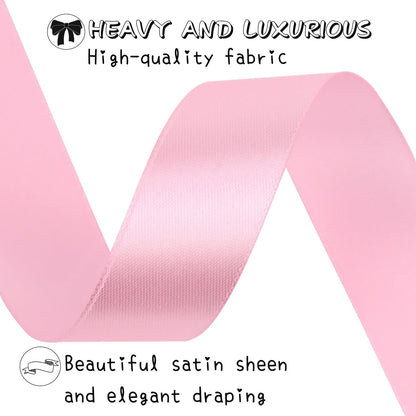 Pink Solid Satin Ribbon 1 Inch 50 Yards Solid Polyester Fabric Ribbon for Gift Wrapping Wedding Christmas Baby Shower Birthday Party Decoration Handmade Immortal Flower Craft