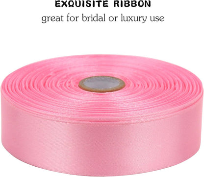 Pink Solid Satin Ribbon 1 Inch 50 Yards Solid Polyester Fabric Ribbon for Gift Wrapping Wedding Christmas Baby Shower Birthday Party Decoration Handmade Immortal Flower Craft