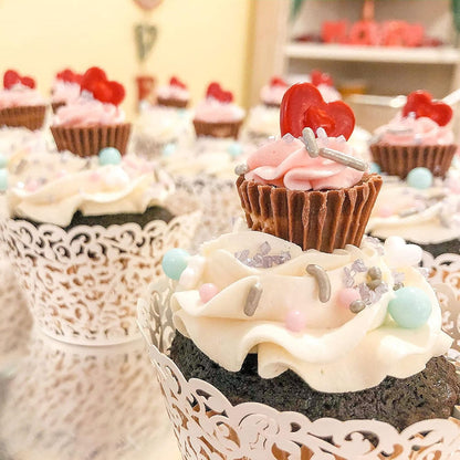 150 Pack Cupcake Wrappers, Little Vine Lace Laser Cut Liner, Paper Baking Cups for Wedding Party Birthday Baby Showers Decoration (Gold, White, Pink)