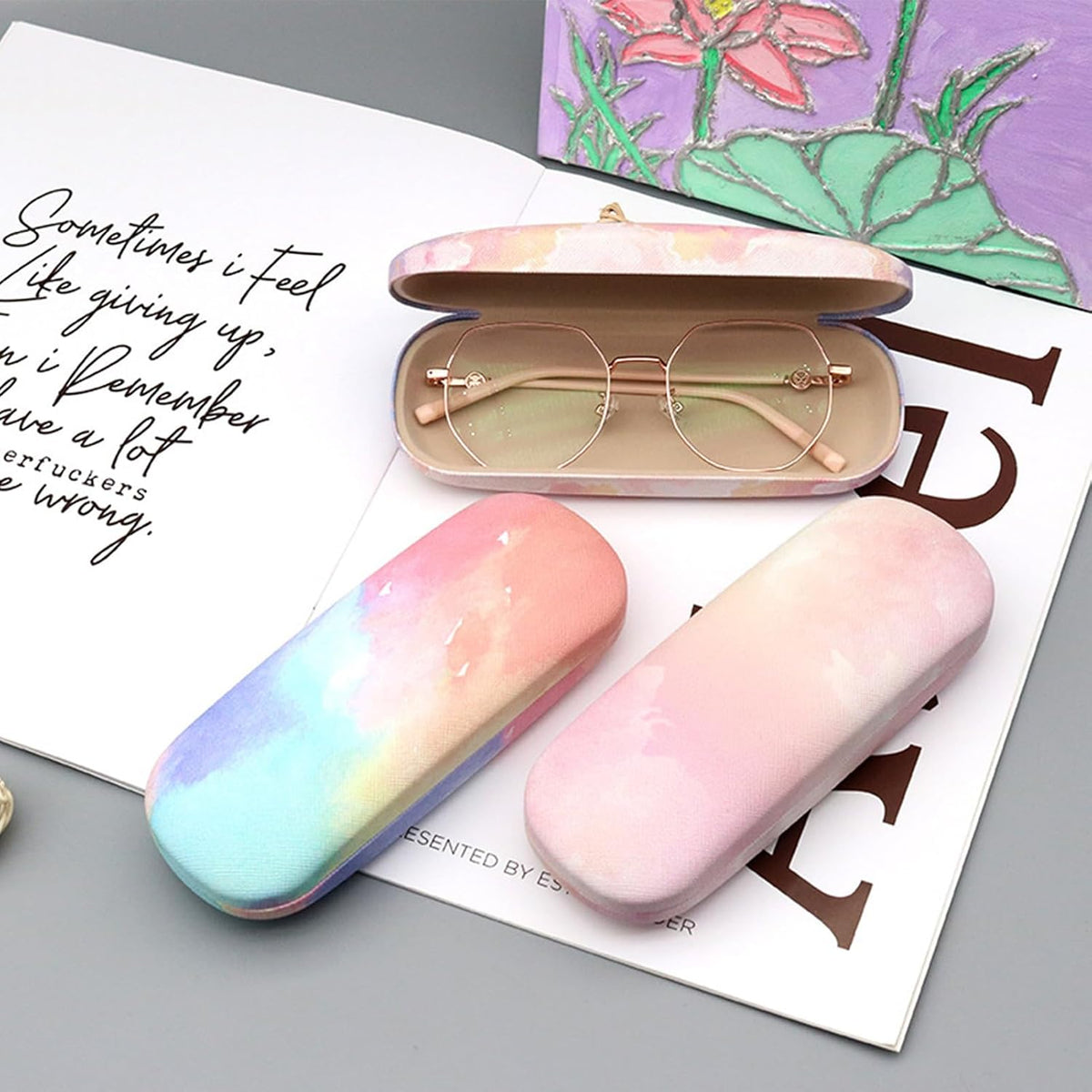 3 Pack Glass Cases Hard Shell, Portable Hard Eyeglasses Case Linen Fabrics Eyeglass Organizations for Women Girls