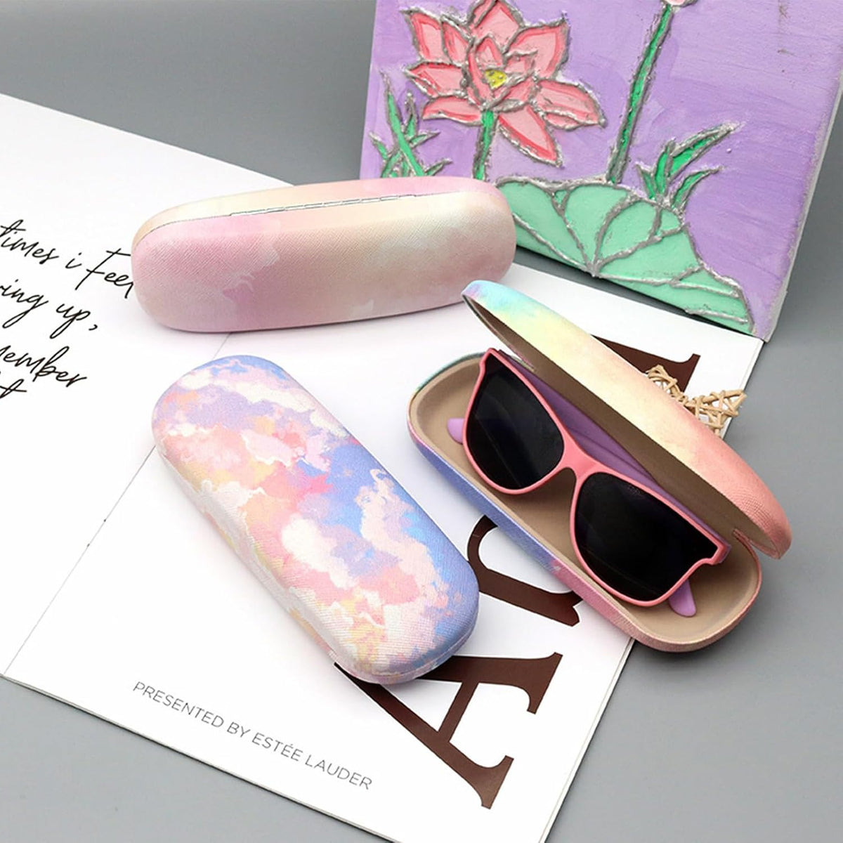 3 Pack Glass Cases Hard Shell, Portable Hard Eyeglasses Case Linen Fabrics Eyeglass Organizations for Women Girls