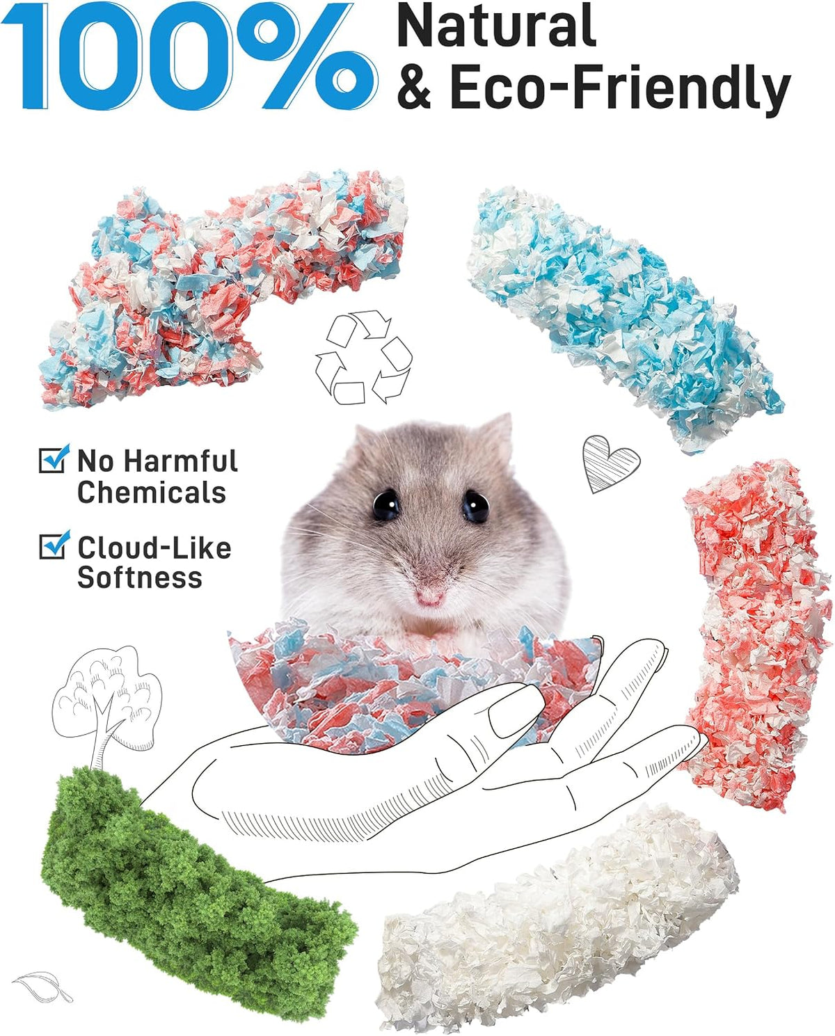 BUCATSTATE Hamster Bedding 101L, Truly 99% Dust-Free Paper Bedding, Blue