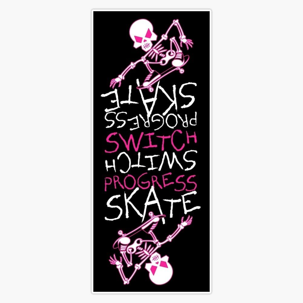 Skeleton Skateboard Design Switch Progress Skate Inspirational Art (Pink) Sticker Decal Laptop Car Window Vinyl 5"