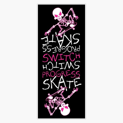 Skeleton Skateboard Design Switch Progress Skate Inspirational Art (Pink) Sticker Decal Laptop Car Window Vinyl 5"