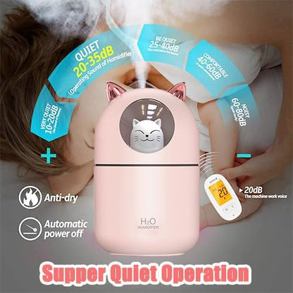Portable Small Humidifier, 300ml Mini Cool Mist Humidifier with Night Light, USB Personal Humidifier Auto Shut-Off, Ultra-Quiet, 2 Spray Modes, Suitable for Home Office Travel (Pink)