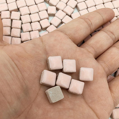500PCS / 1.1LB Square Ceramic Mosaic Tiles, 0.4 x 0.4 inch Handmade Making Creative Micro Mosaic Tiles for DIY Art and Home Decorations (Pink)