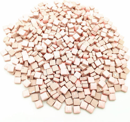 500PCS / 1.1LB Square Ceramic Mosaic Tiles, 0.4 x 0.4 inch Handmade Making Creative Micro Mosaic Tiles for DIY Art and Home Decorations (Pink)