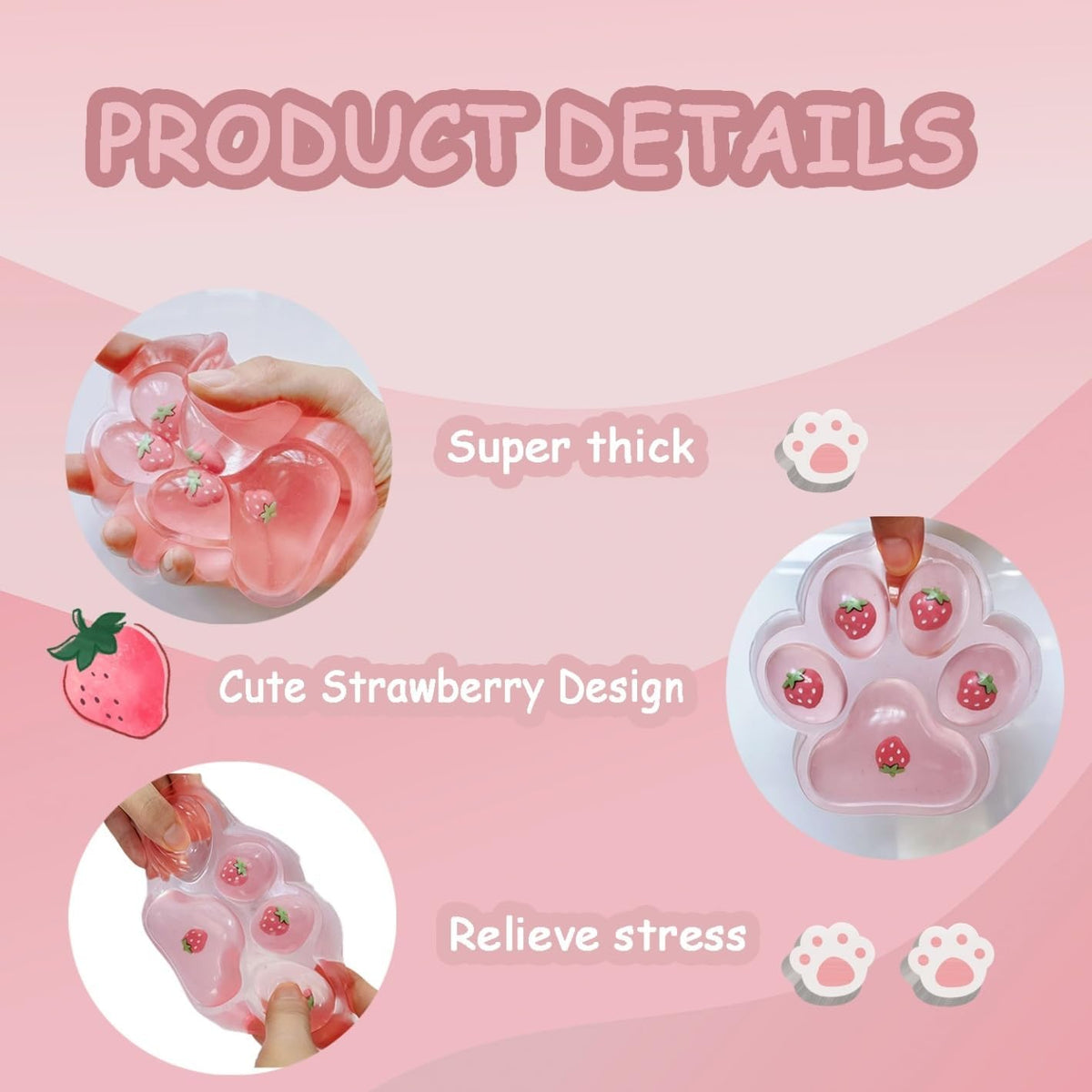 Large Cat Paw Pink Squeeze Toys 5 inch Cute Strawberry Squishies Paw
