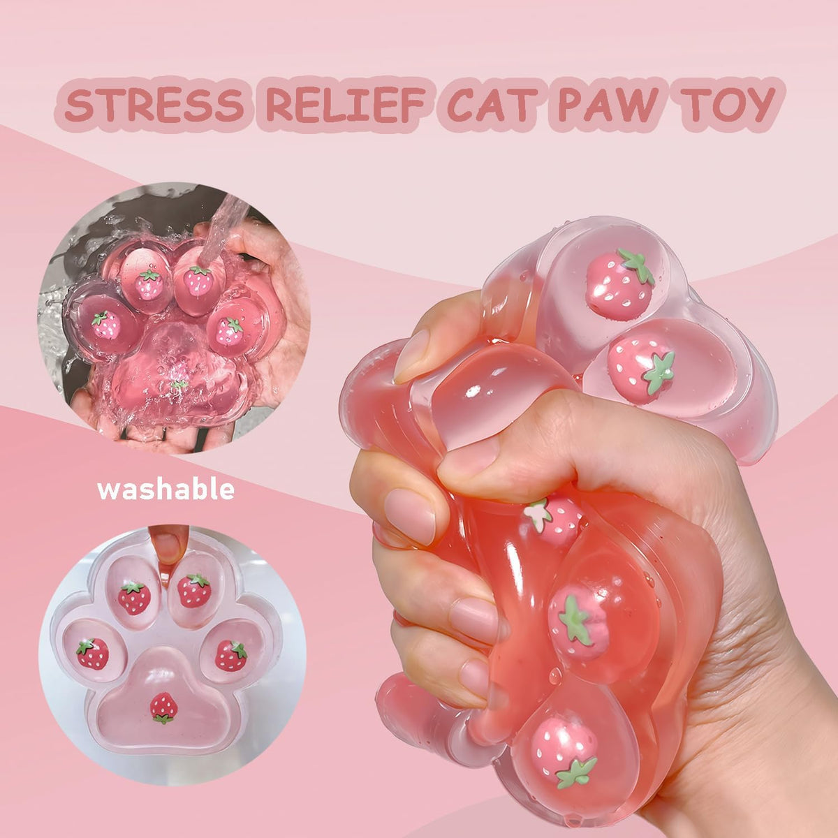 Large Cat Paw Pink Squeeze Toys 5 inch Cute Strawberry Squishies Paw