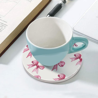 Light Pink Ribbon Bow Coquettish Watercolor Coasters Set of 4 Absorbent Coasters