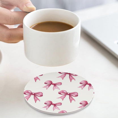 Light Pink Ribbon Bow Coquettish Watercolor Coasters Set of 4 Absorbent Coasters