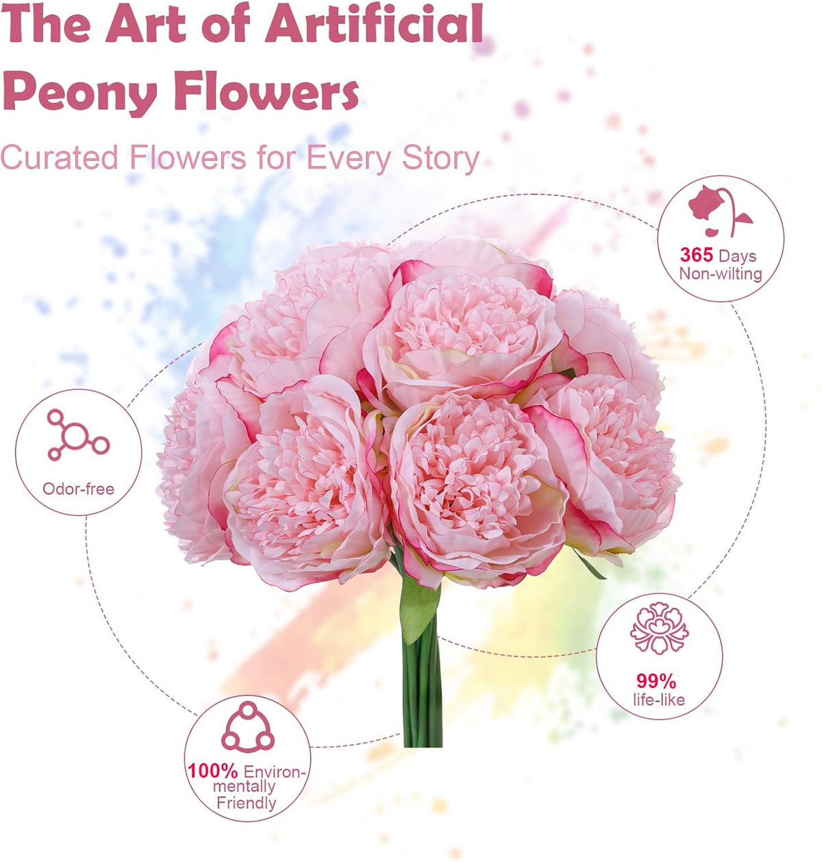 10PCS Deep Pink Realistic Silk Peonies Bouquet, Waterproof & UV Resistant Faux Peony Flowers, All-Weather Artificial Stems for Outdoor, Grave, Wedding Centerpiece & Home Decor