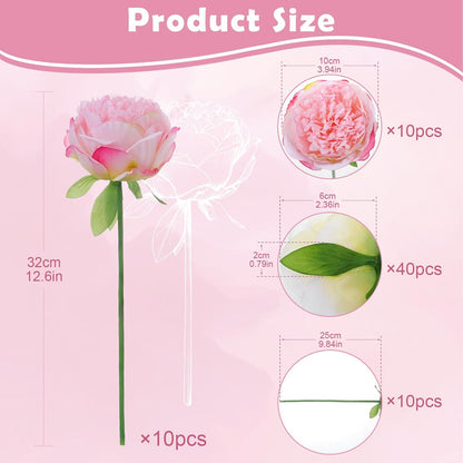 10PCS Deep Pink Realistic Silk Peonies Bouquet, Waterproof & UV Resistant Faux Peony Flowers, All-Weather Artificial Stems for Outdoor, Grave, Wedding Centerpiece & Home Decor
