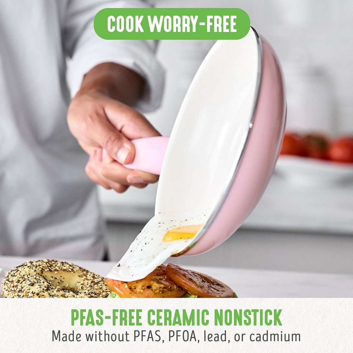 Nonstick 8" Frying Pan Skillet, Non-Toxic PFAS-Free Ceramic Nonstick, Dishwasher & Oven Safe, Stay-Cool Handles, Wobble Free, Pink