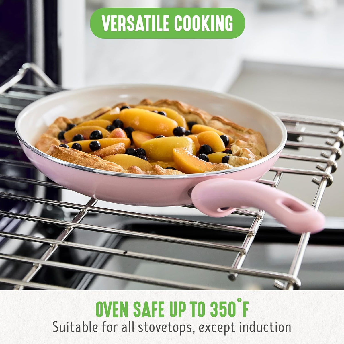 Nonstick 8" Frying Pan Skillet, Non-Toxic PFAS-Free Ceramic Nonstick, Dishwasher & Oven Safe, Stay-Cool Handles, Wobble Free, Pink