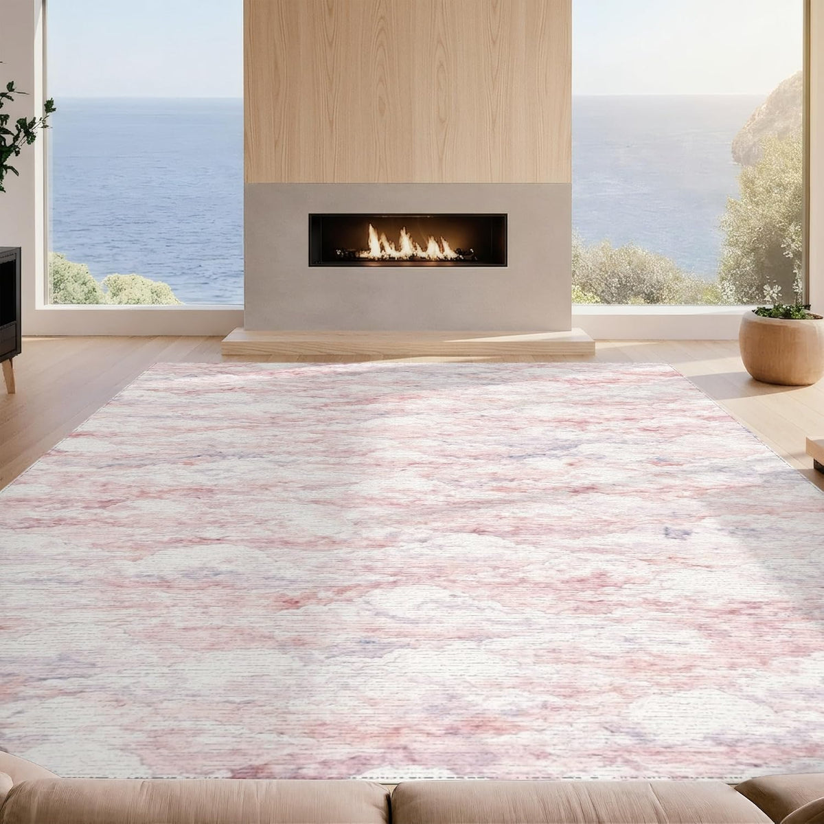 8'x10' Smooth Finish Abstract Abstract Foldable Mat, Blush Pink Snag-Free Chair-Friendly Large Carpet for Dining Room, Large Office, Lounge | 2110772